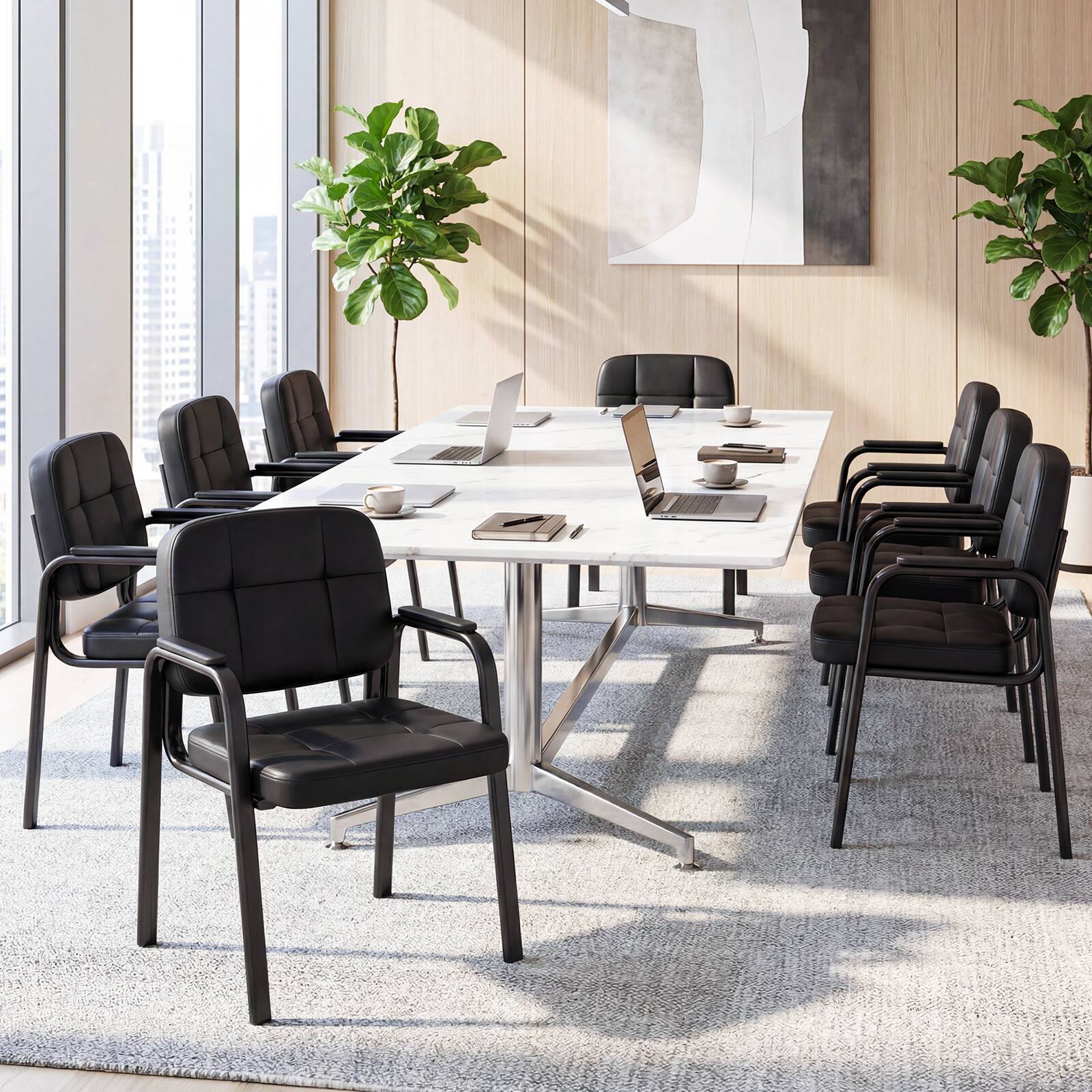 Alt View 1. Costway - Costway Leather Office Reception Chairs Set of 8 withPadded Armrests, Metal Frame for Home - Black.
