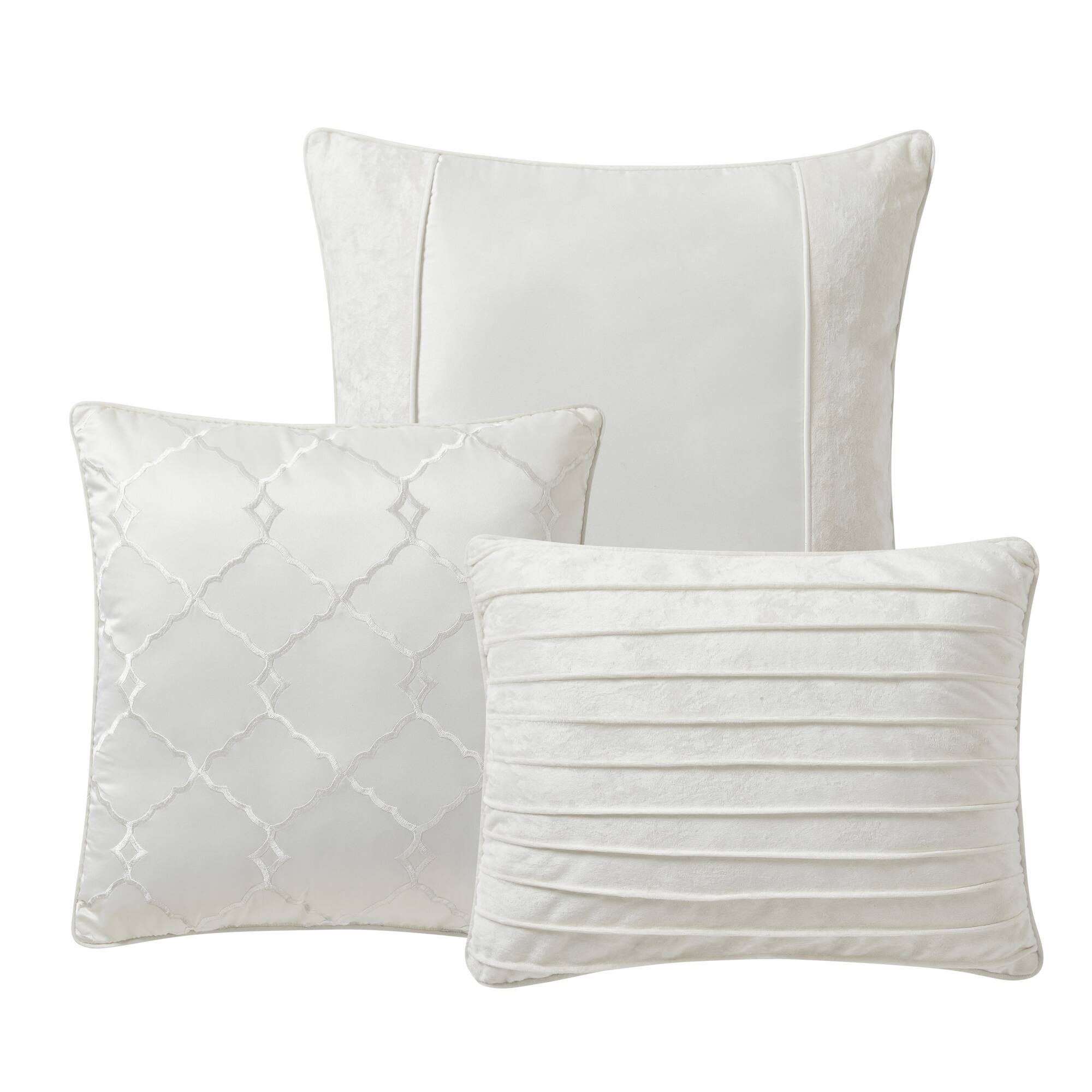 Alt View 1. Sweet Home Collection - 7 Piece Luna Crushed Velvet Elegant Comforter & Decorative Pillow Set - King - Ivory.