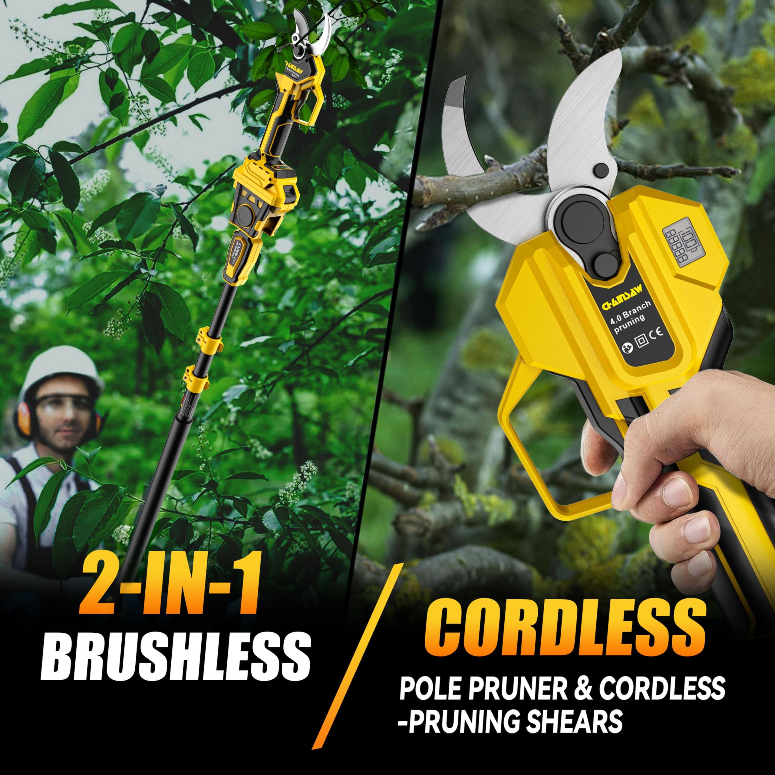 2-IN-1 BRUSHLESS CORDLESS POLE PRUNER & CORDLESS PRUNING SHEARS