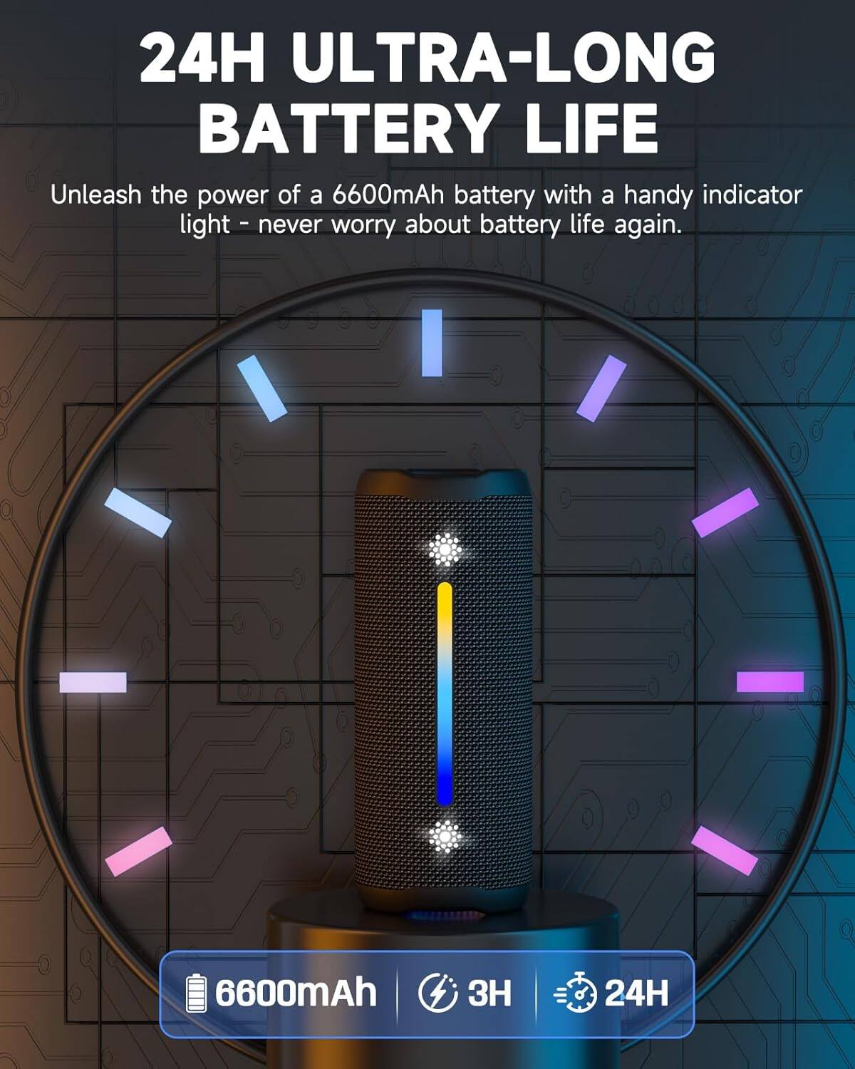 24H ULTRA-LONG BATTERY LIFE

Unleash the power of a 6600mAh battery with a handy indicator light - never worry about battery life again.

6600mAh 3H 24H