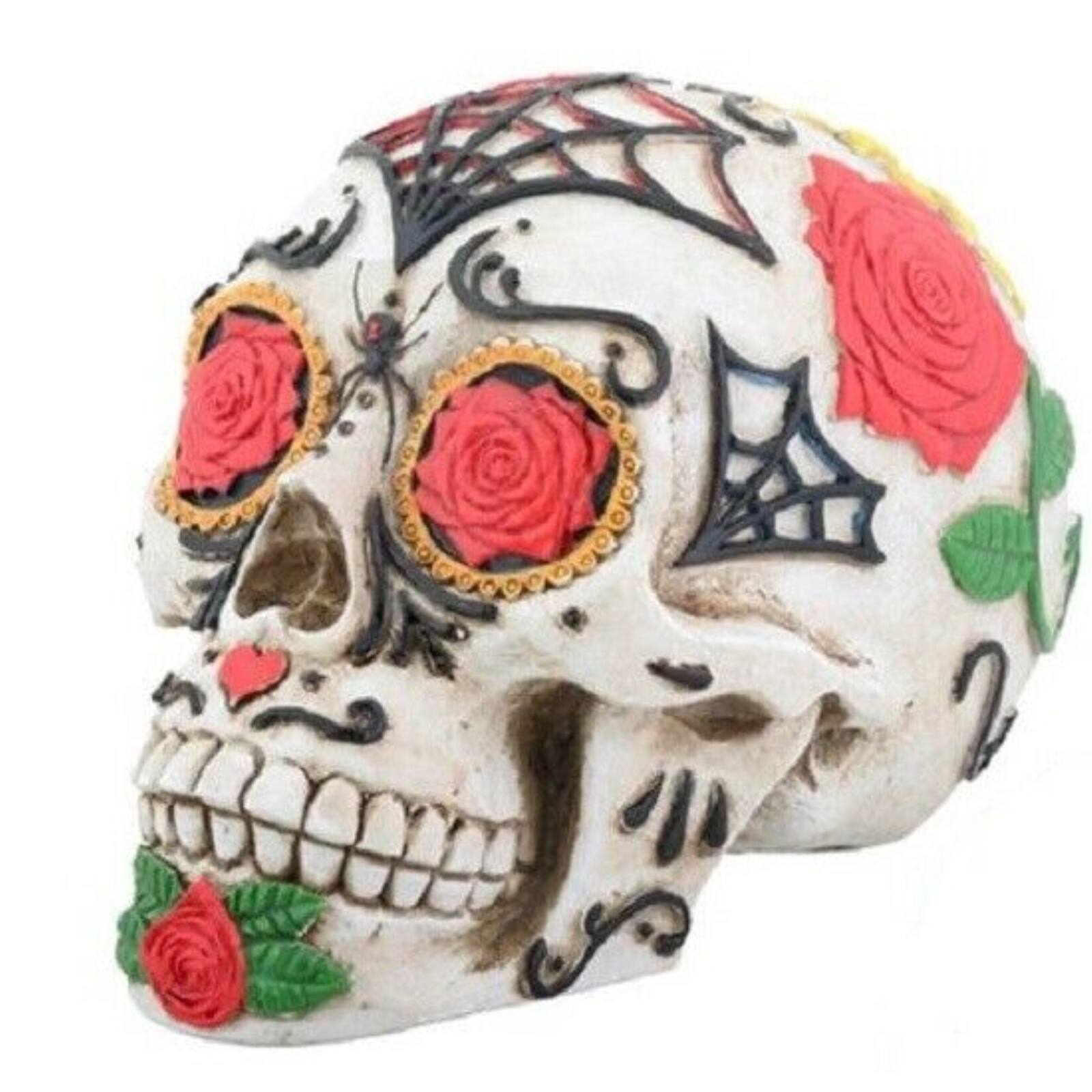 Front. Pacific Trading - Day of the Dead Tattoo Sugar Skull Head Display Decoration Figurine 3.5 inch.