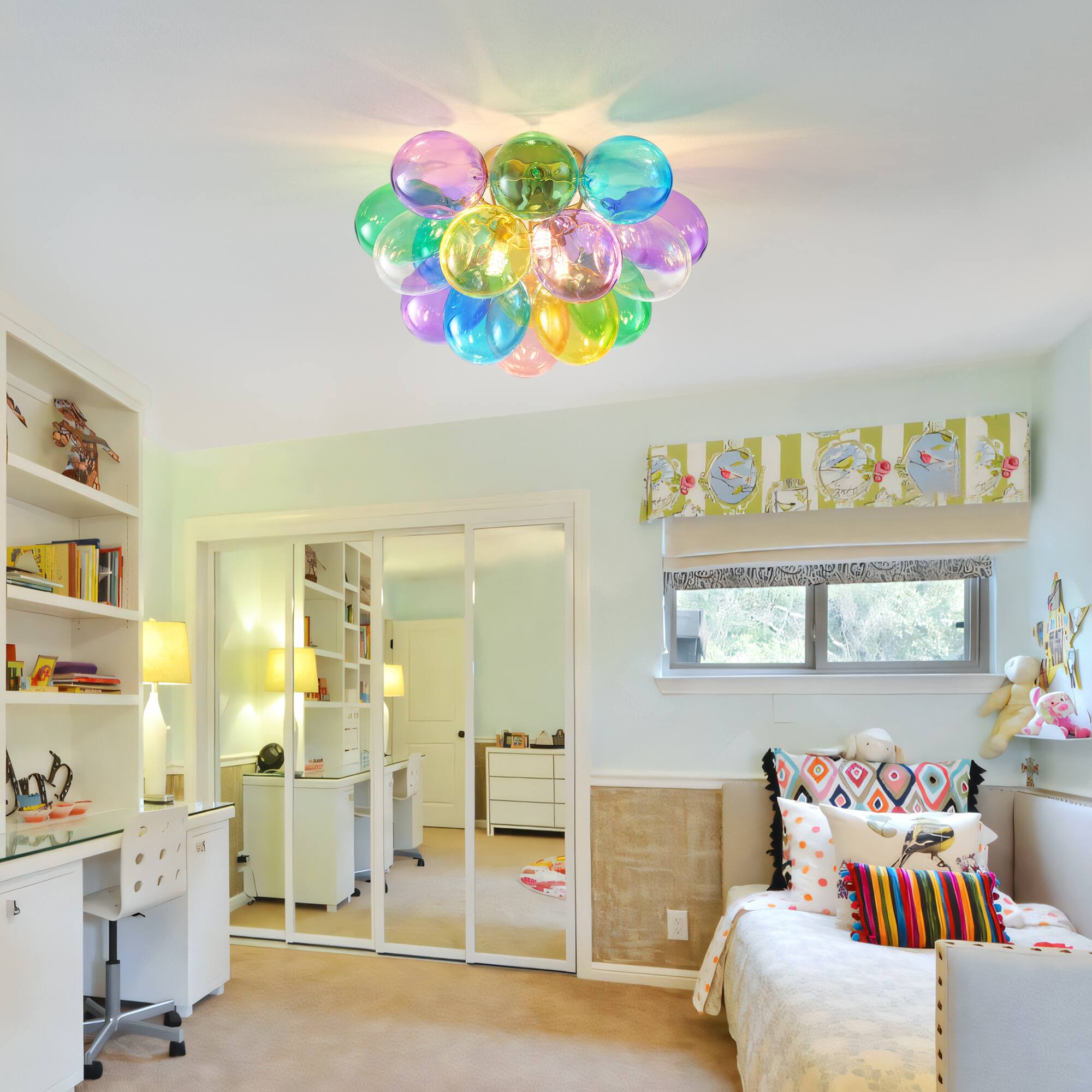 Alt View 1. Boyel Living - 15 Inch Colorful Glass Bubble Ball Swirled Glass Chandelier 3 Light Small Pendant Light Fixture.