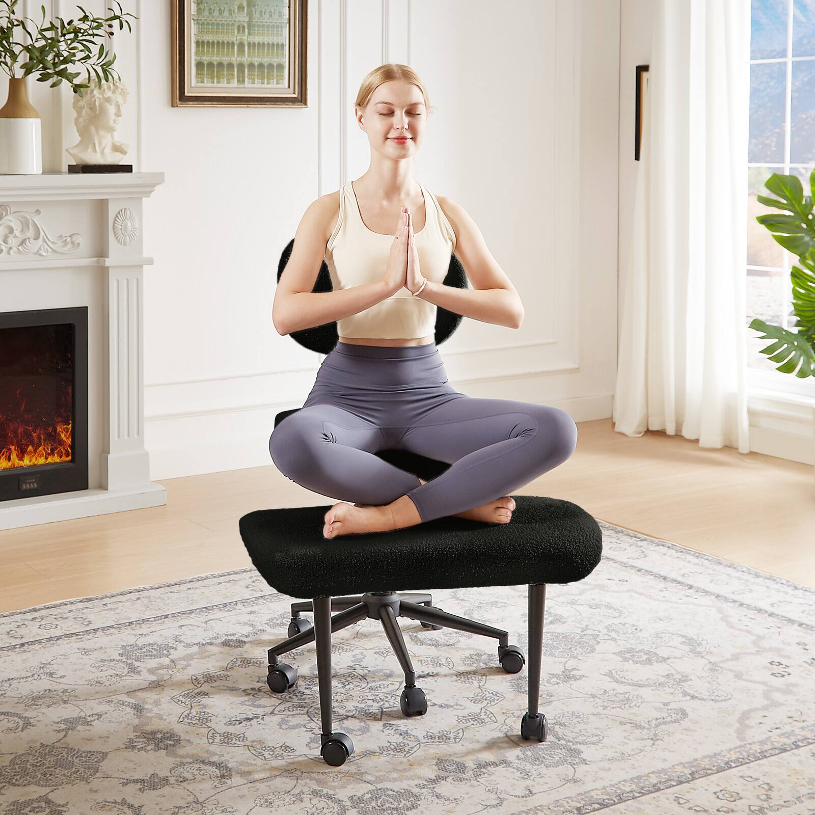 Alt View 1. Pinmoco - Fabric Ergonomic Office Chair with Back Support and Wheels Cross-Legged ADHD Adjustable Office Chair - Teddy Black.