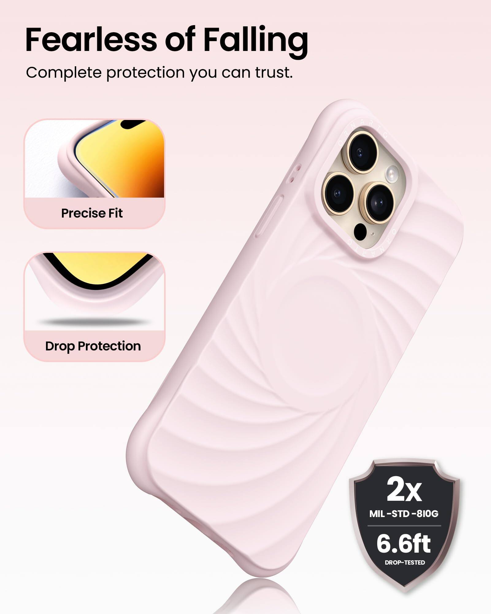 Fearless of Falling  
Complete protection you can trust.  

Precise Fit  
Drop Protection  

2x MIL-STD-810G  
6.6ft DROP-TESTED