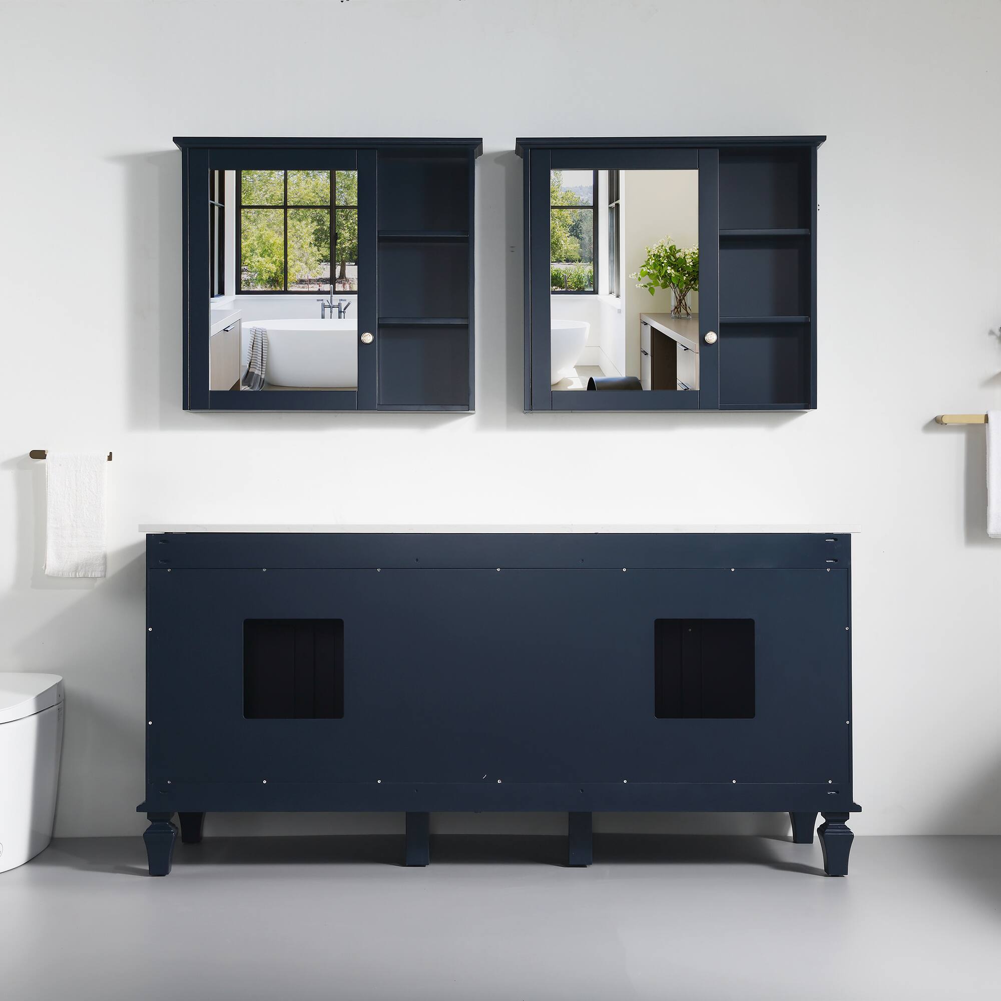 Alt View 3. WELLFOR - ARTWOOD 72 in. Solid Wood Bath Vanity with Quartz Top, Double Sink, Soft Close, Assembled - Navy Blue.