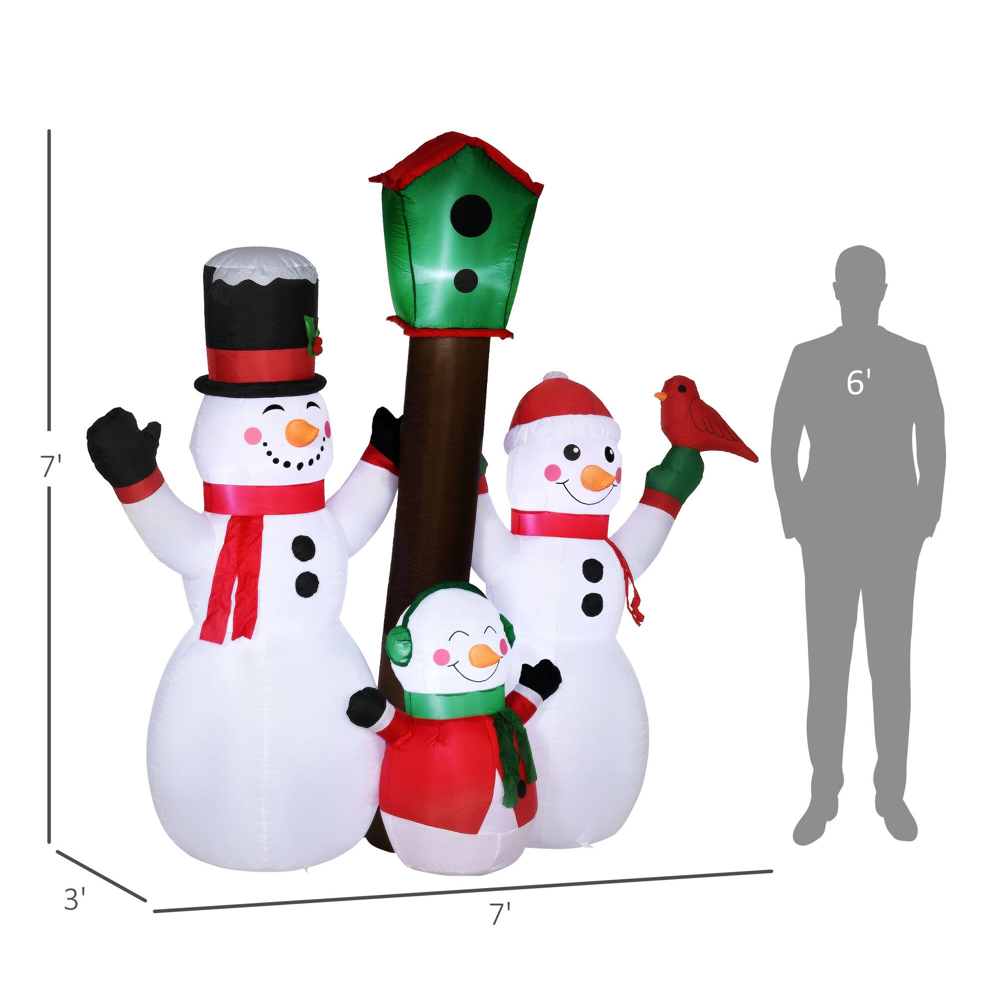 Alt View 2. Homcom - 7ft Inflatable Snowman Family with Birdhouse, Outdoor Blow-Up LED Yard Christmas Decor - White.