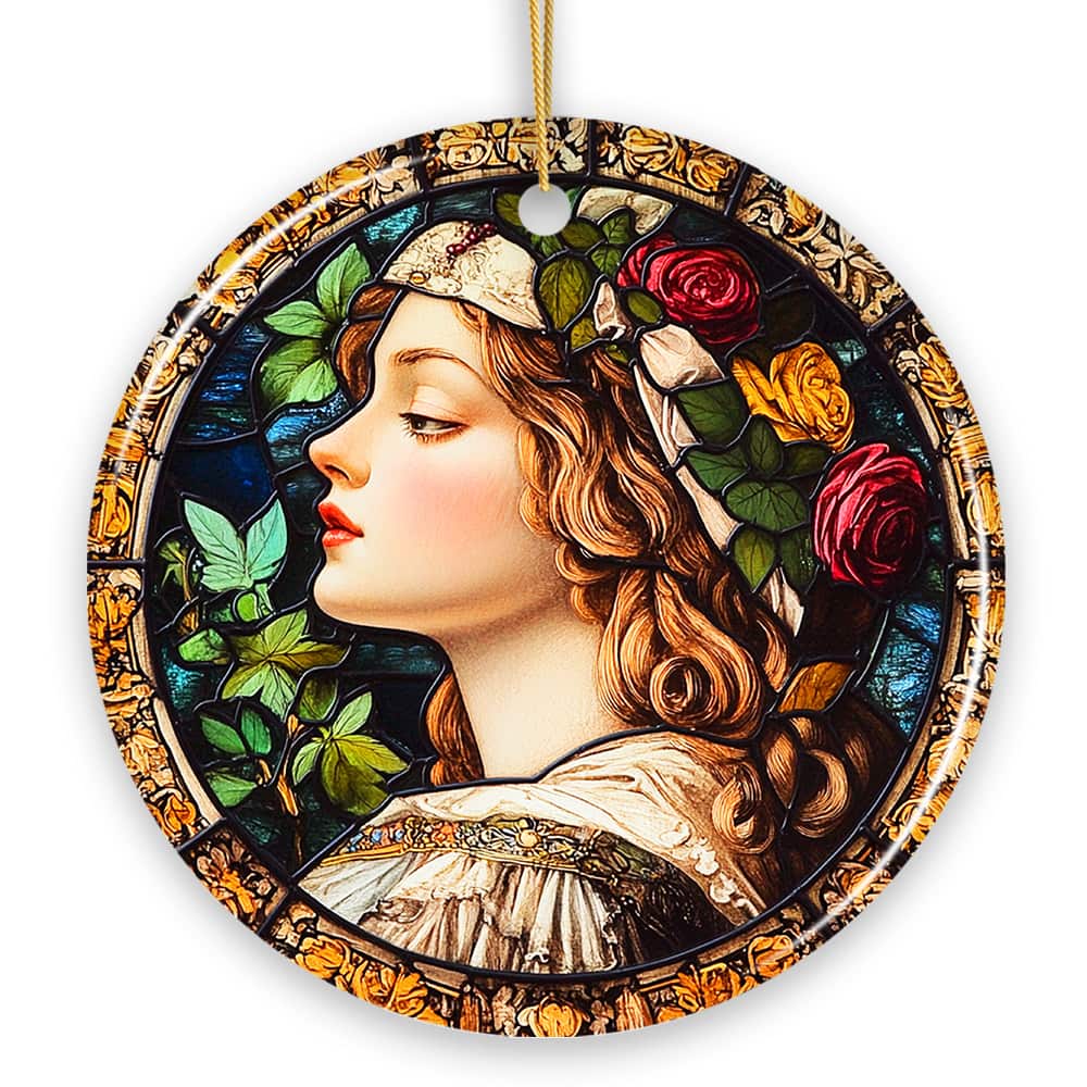 OrnamentallyYou - Feminine Beauty in Renaissance Stained Glass Ornament Artistic Medieval Christmas Gift - Multi-colored