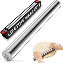Zulay Kitchen - 15.9 inch Professional Stainless Steel Rolling Pin for Baking, Fondant, Pizza Dough Roller, Dumpling - Silver
