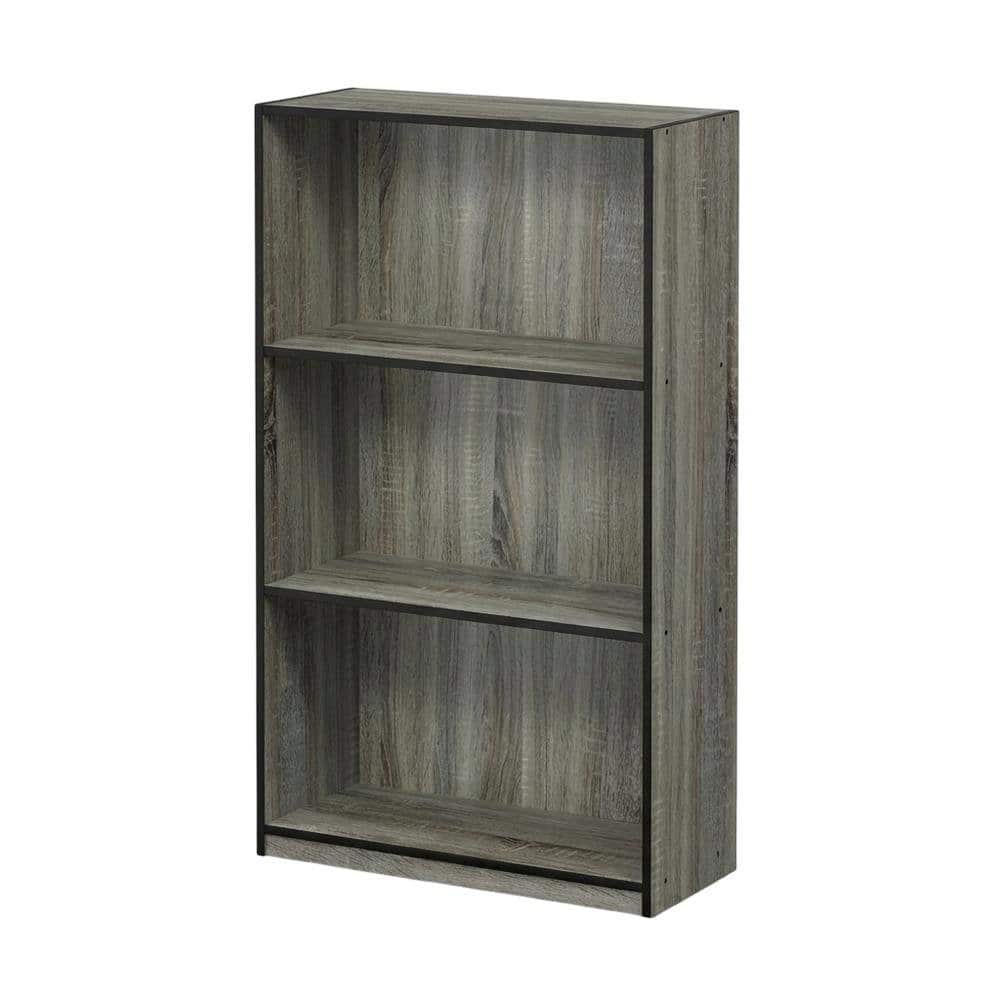 FurniFact - Grey 3-Tier Bookcase with Wood Shelves for Organized Storage - French Oak Grey/Black
