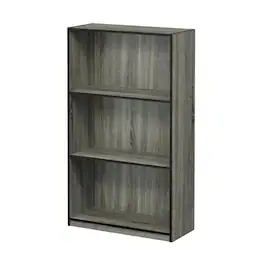 FurniFact - Grey 3-Tier Bookcase with Wood Shelves for Organized Storage - French Oak Grey/Black