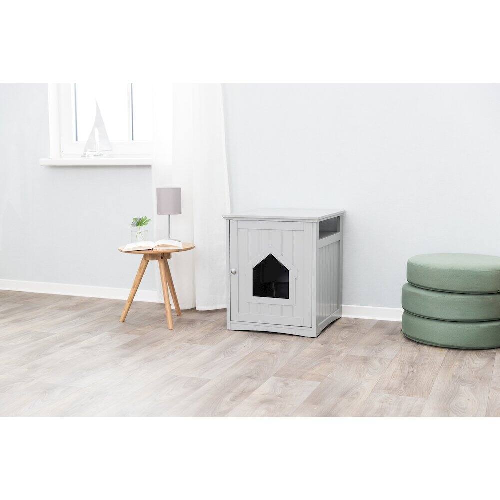 Angle. TRIXIE - Litter Box Enclosure Hide Litter Boxes Storage Drawer Indoor Cat Home - Gray.