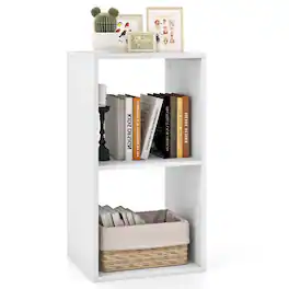 Costway - 2-Cube Bookcase Open Back Bookshelf with Anti-tip Kit Modern Style Organizer - White