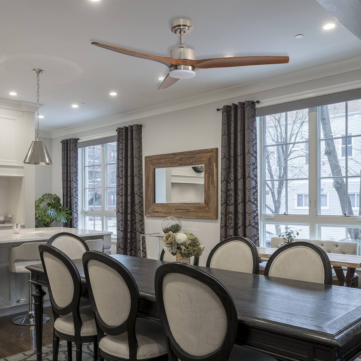 Alt View 8. ENLIGHT - 52" Smart DC Ceiling Fan, CCT & Dimmable Light, Efficient + Quiet DC Motor, Reverse Mode, Matter, 3-Blade, Indoor Rated - Mahogany Woodgrain.