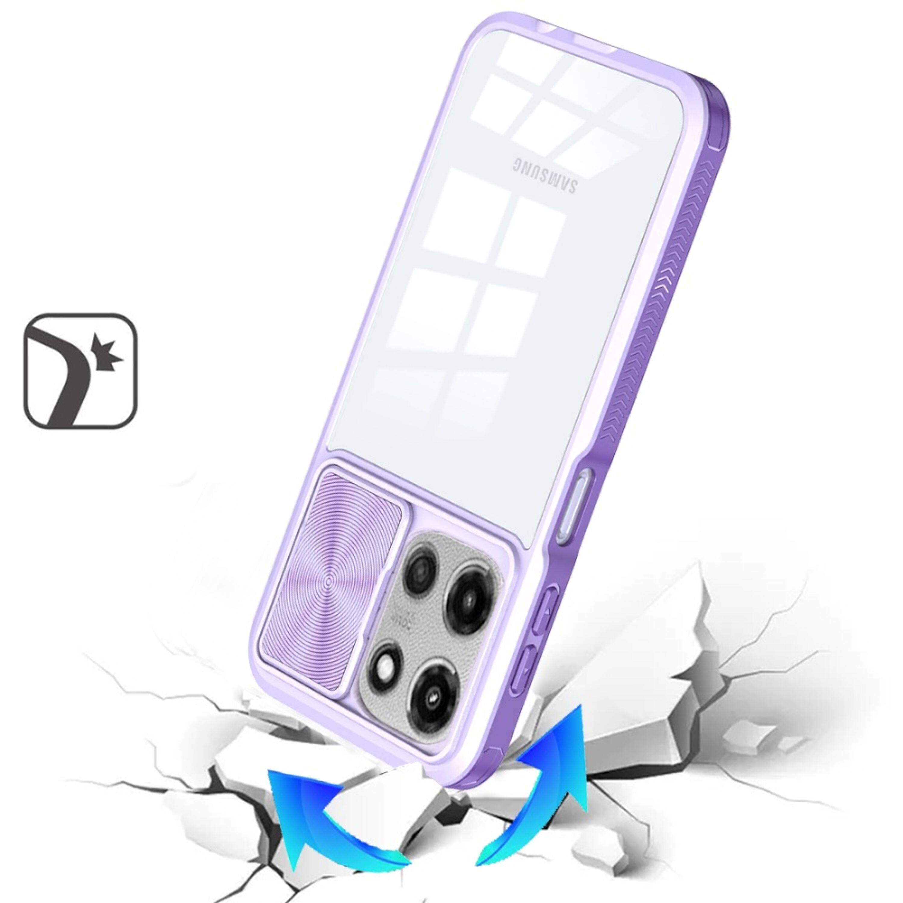 Left. Kitcheniva - Rear Lens Sliding Cover Rugged Case Plus Tempered Glass For Moto G Stylus 2026/2025 Purple - Purple.