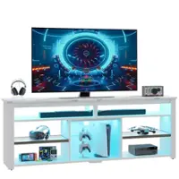 Bestier 70" Gaming TV Console for TVs up to 75" featuring LED Lighting Storage and Adjustable Shelves - White - Front_Zoom