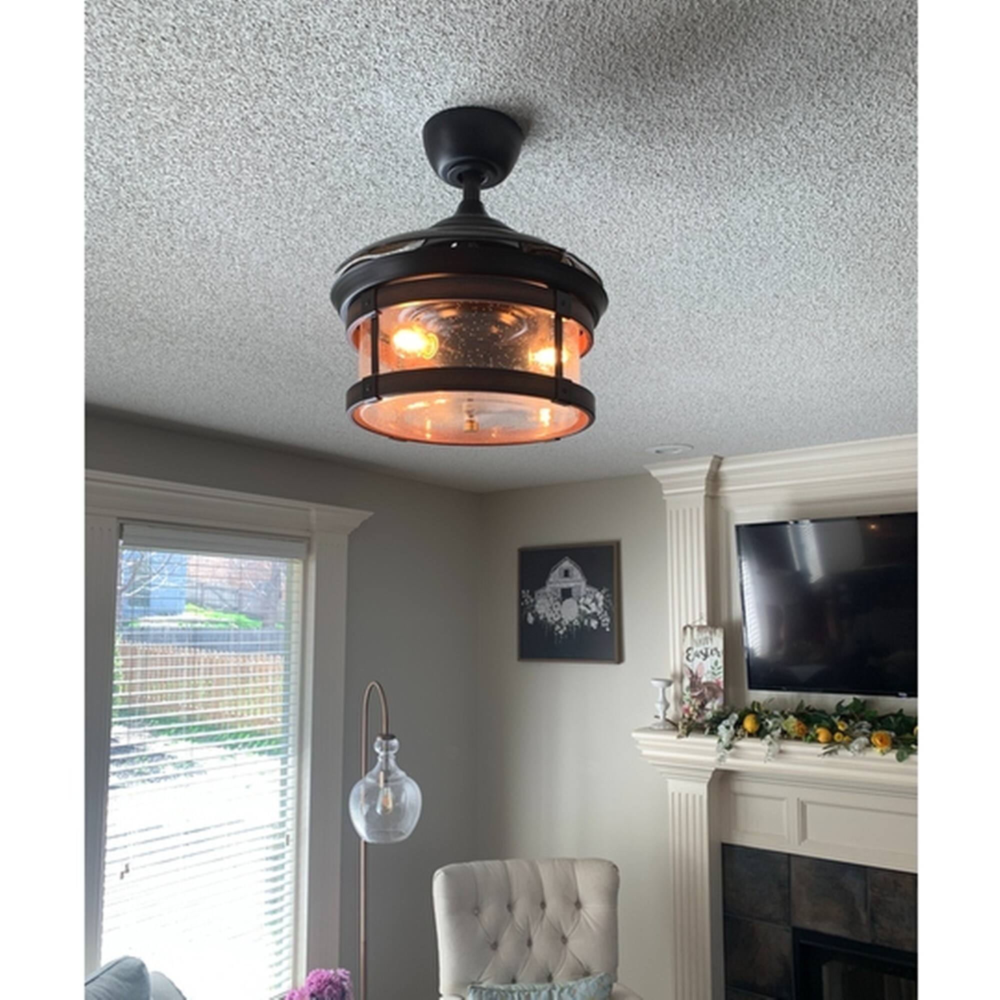 Alt View 3. Parrot Uncle - 36" Industrial Retractable 3-Blade Ceiling Fan Chandelier with Remote - Matte Black.