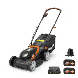 WORX - WG779 40V 14" Lawn Mower with Grass Collection Bag and Mulcher (2 x 4.0 Ah Batteries and 1 x Charger) - Black