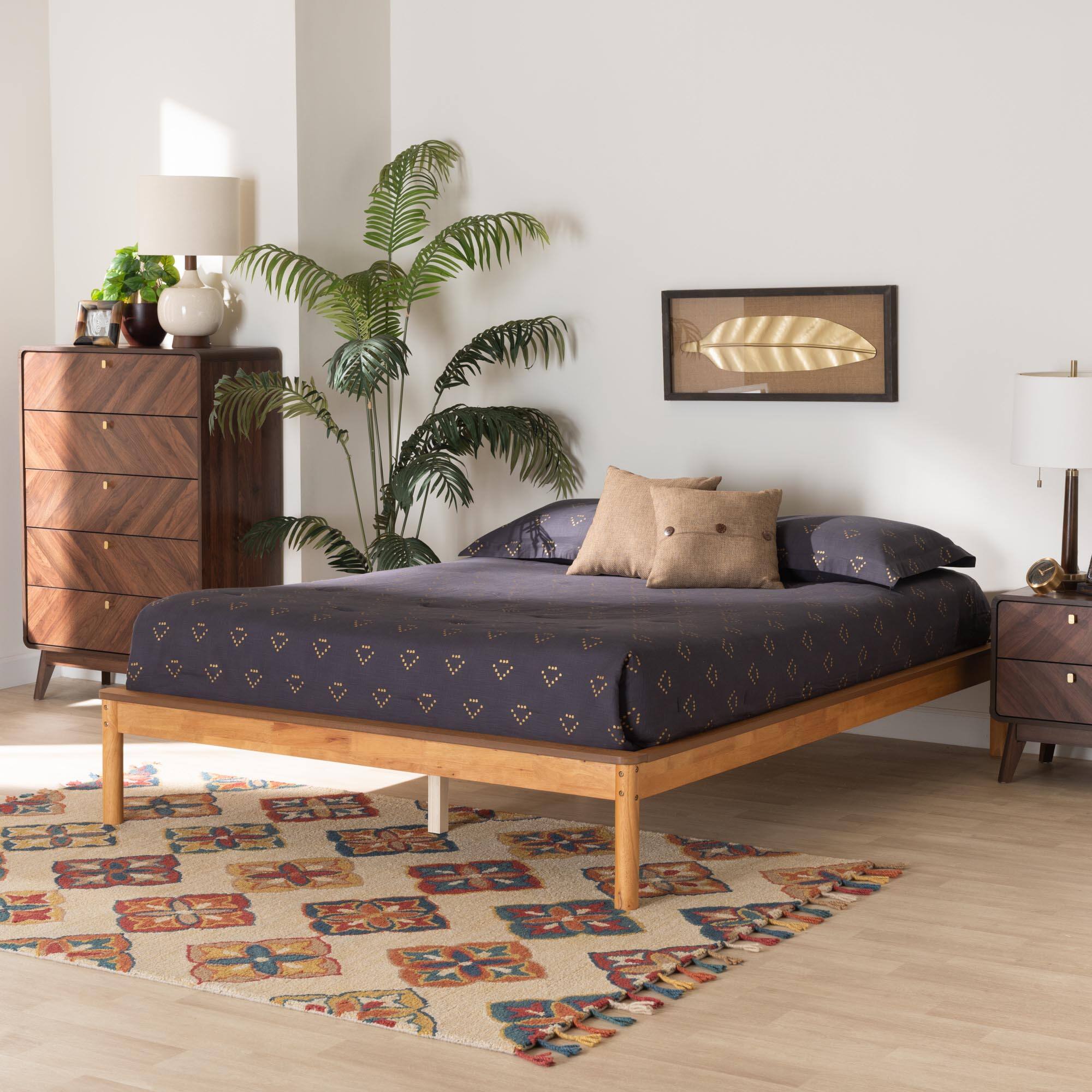 Alt View 2. Baxton Studio - Efren Mid-Century Modern Honey Oak Finished Wood King Size Bed Frame - Honey Oak.