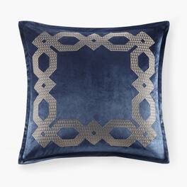 Gracie Mills - Mallor Geometric Embroidered Velvet European Pillow Sham - Navy
