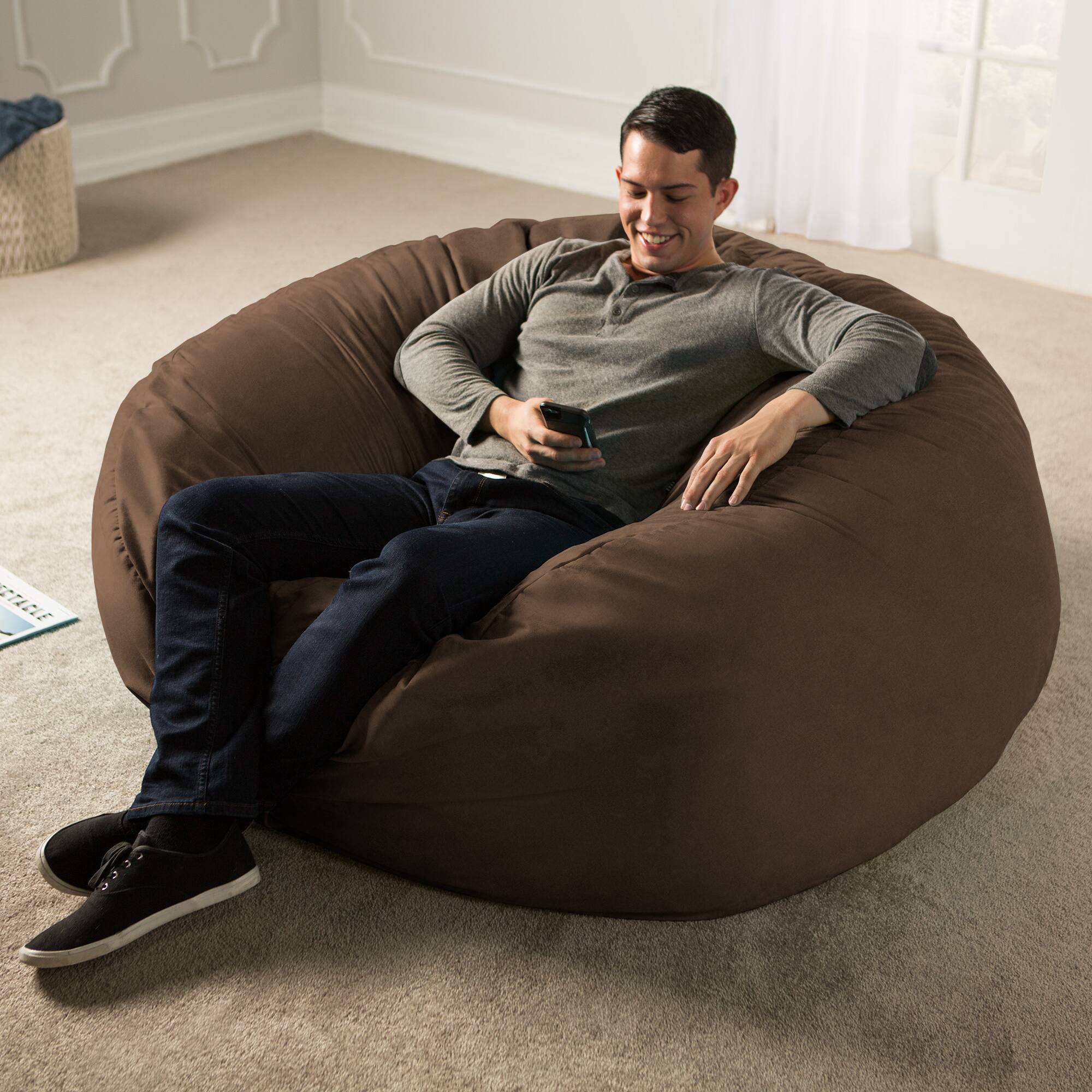 Alt View 2. Jaxx - Jaxx Saxx 5 Foot Large Bean Bag w/ Removable Cover, Chocolate - Chocolate.