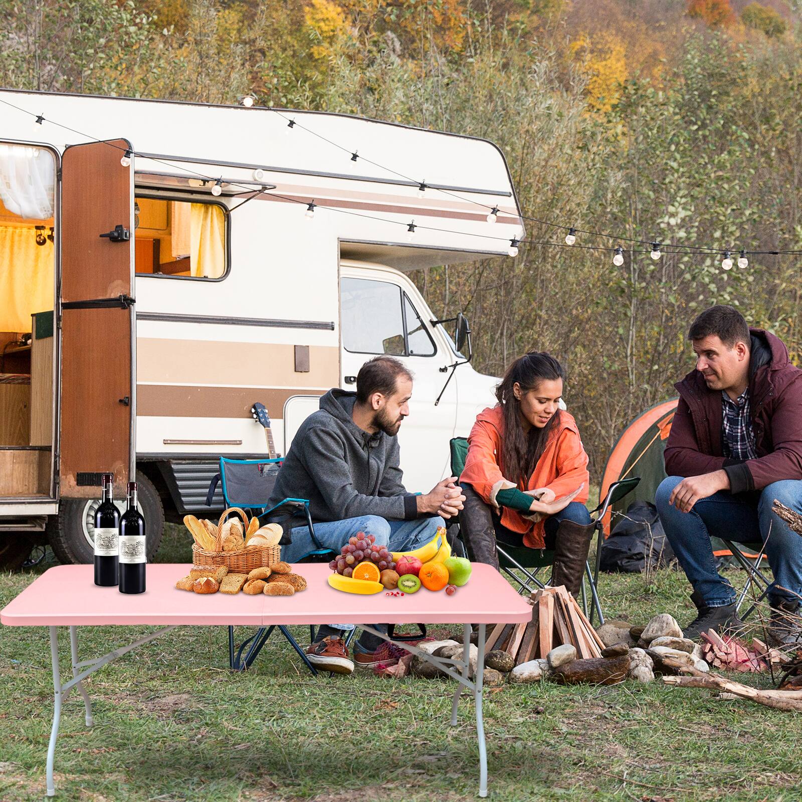 Alt View 3. ELEMENT ACE - 6ft Folding Table, Portable Plastic Table for Camping, Picnics, Parties, High Load Bearing Foldable Table - Pink.