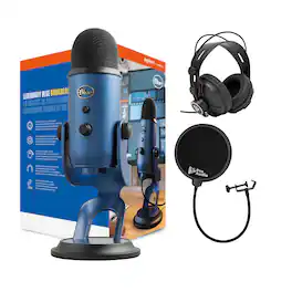 Blue Microphones - Yeti USB Microphone (Blue) with Headphones and Pop Filter