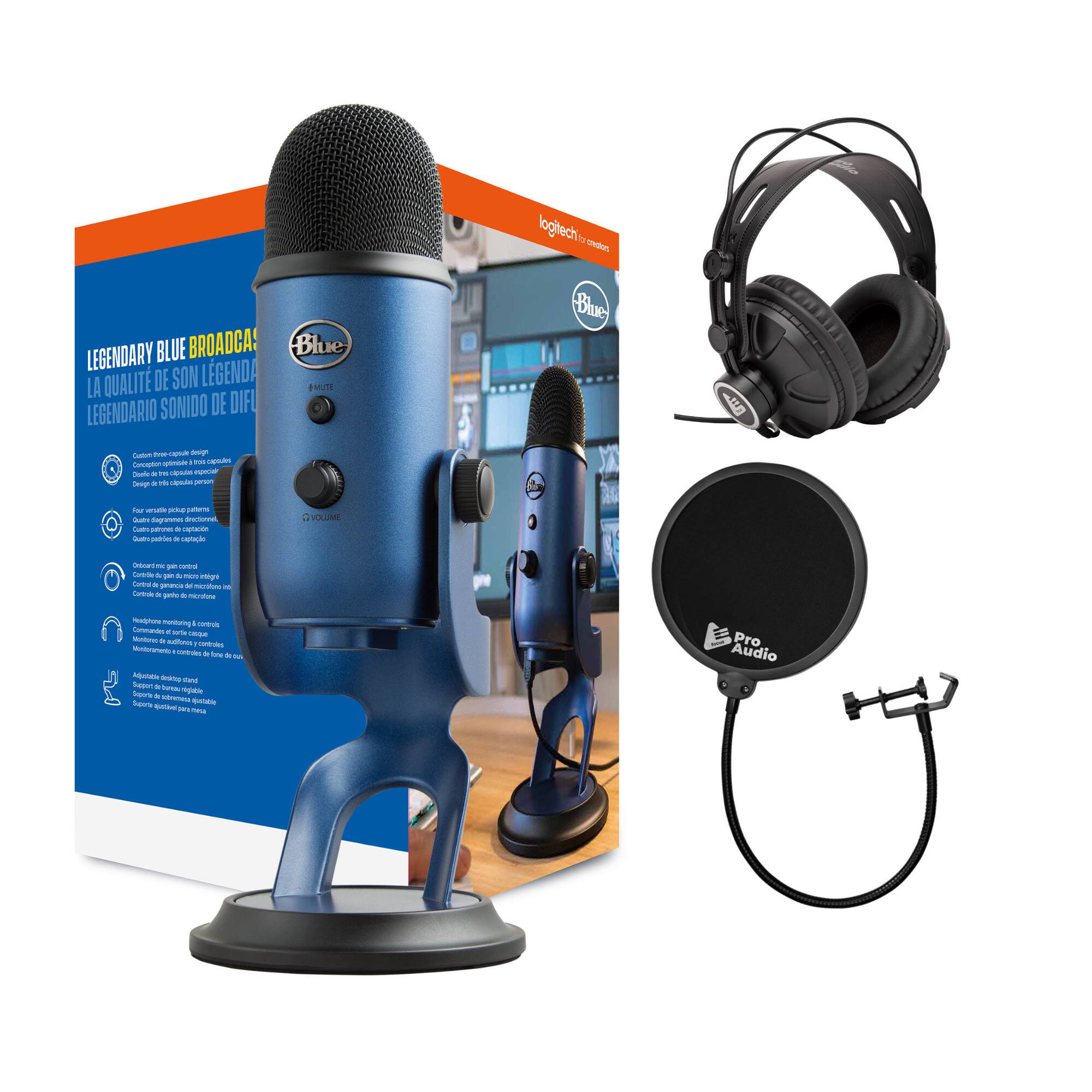 Blue Microphones - Yeti USB Microphone (Blue) with Headphones and Pop Filter