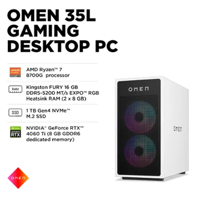 HP OMEN 35L Gaming Desktop AMD Ryzen 7 8700G 16GB DDR5 Memory NVIDIA GeForce RTX 4060 Ti 1TB SSD White/Black GT16-0044 - Best Buy