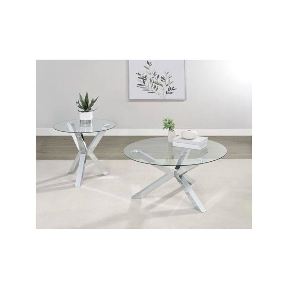Angle. Coaster Co. of America - Kenzie 2-piece Round Coffee and End Table Set Chrome - Chrome.