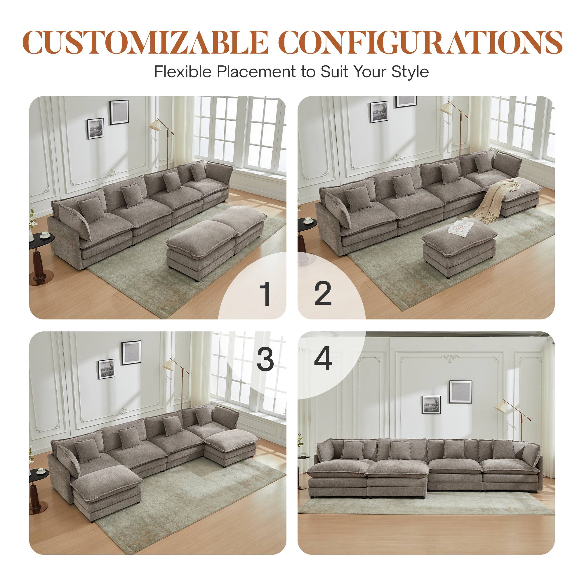 CUSTOMIZABLE CONFIGURATIONS  
Flexible Placement to Suit Your Style  

1  
2  
3  
4