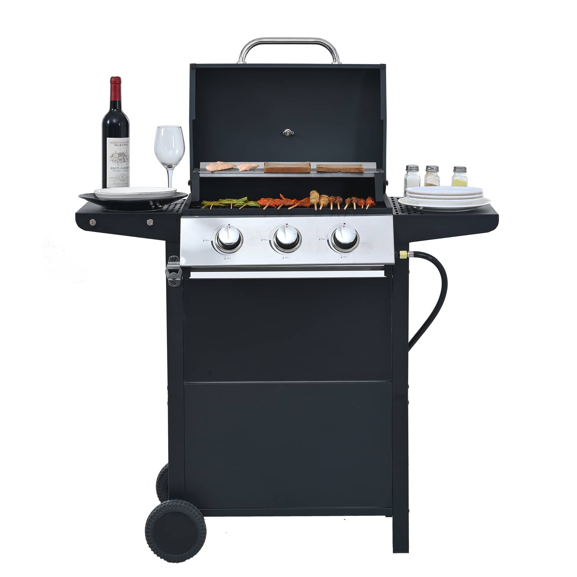 Yardgrace - 3 Burner Barbecue Grill, Stainless Steel 26,000 BTU Patio Garden Barbecue Grill with Two Foldable Shelves - Black price history on PriceWatchPro