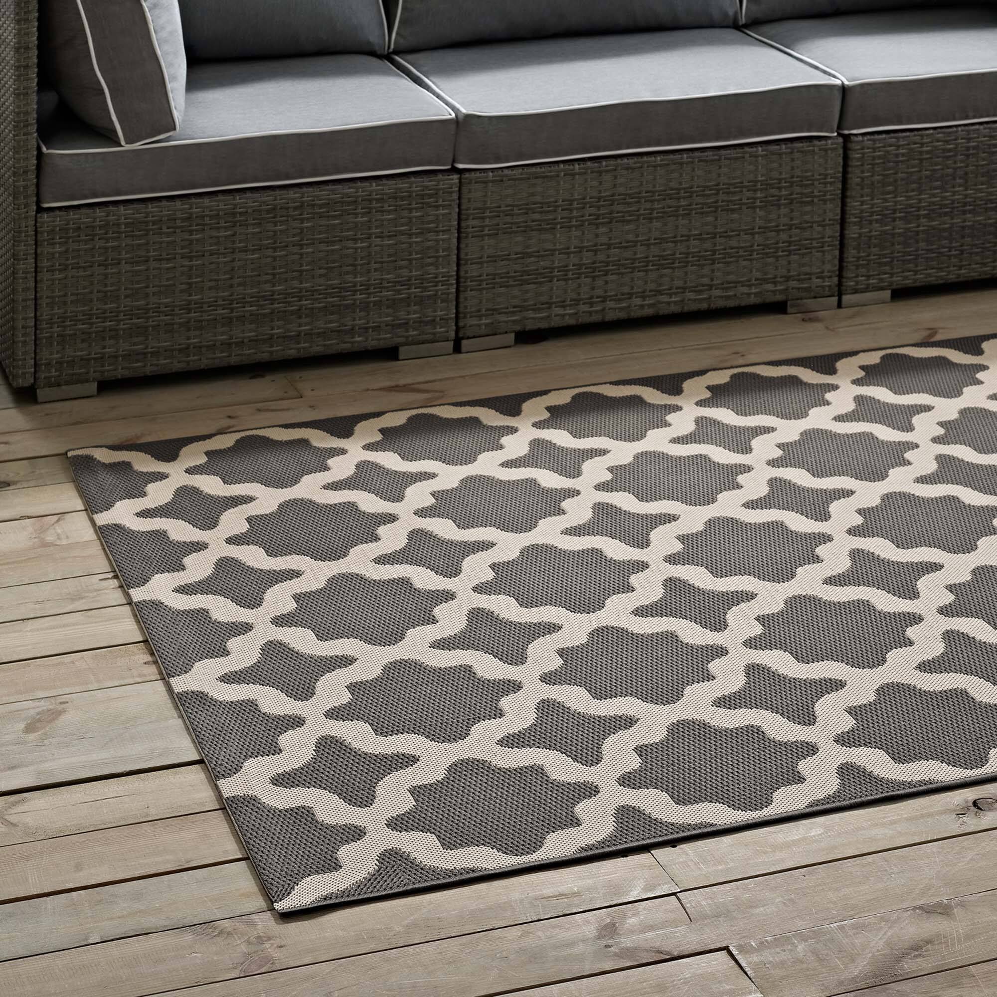 Alt View 1. Modway - Cerelia Moroccan Trellis Indoor and Outdoor Area Rug - Gray and Beige.