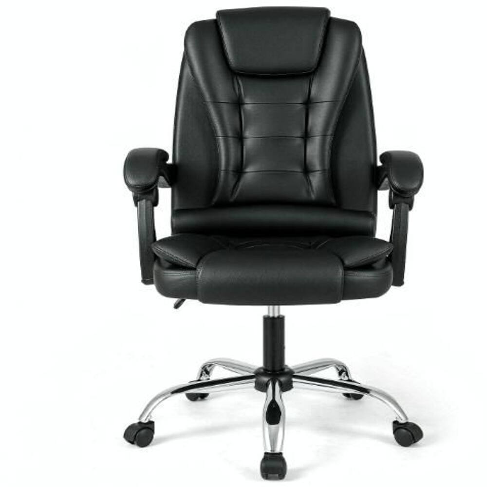 Back. Loheer - Loheer High Back Executive Office Chair Leather Padded Ergonomic Reclining Desk Chair with Linkage Armrests Black - Black.