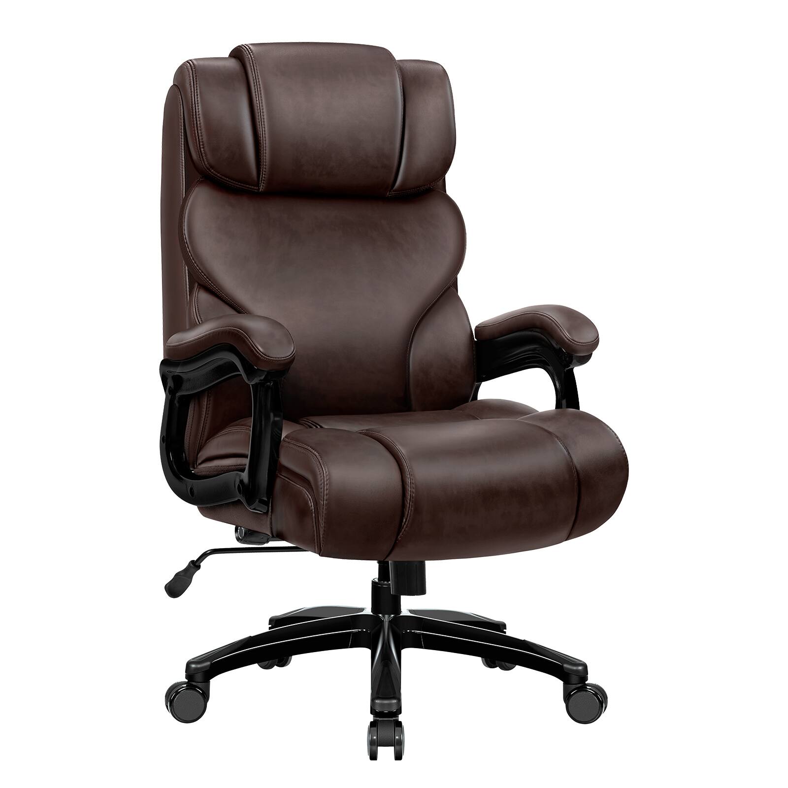 Angle. Brick Attic - 500lbs Heavy Duty Executive Breathable Leather Office Chair with Adjustable High Back, Lumbar Support Swivel PC Chair - Brown.