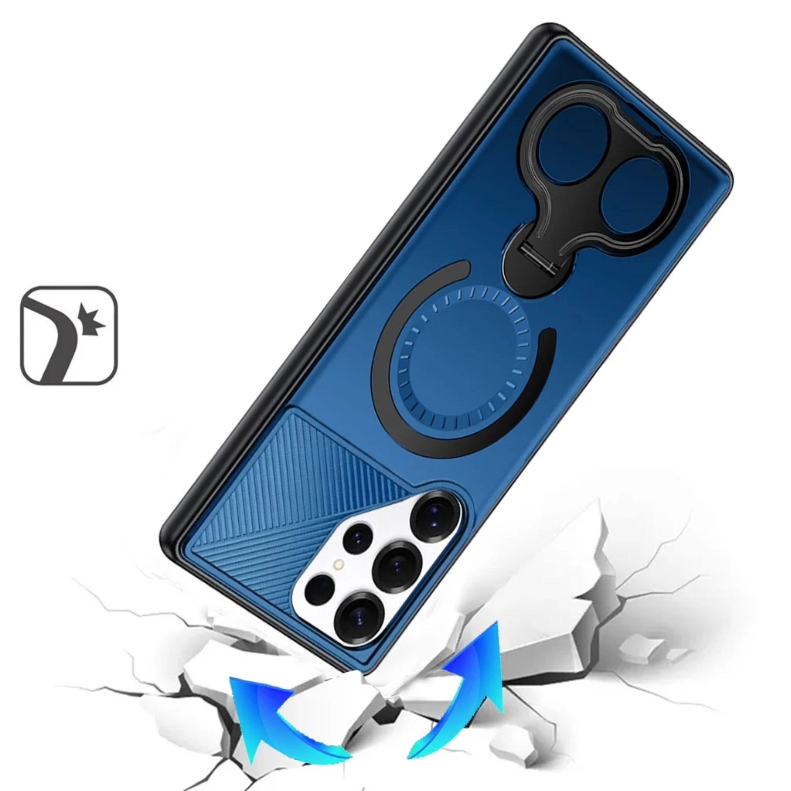 Angle. Kitcheniva - Magnetic Circle Dual 360 Ring Stand Phone Case With Tempered Glass For Samsung Galaxy S25 Ultra Blue - Blue.