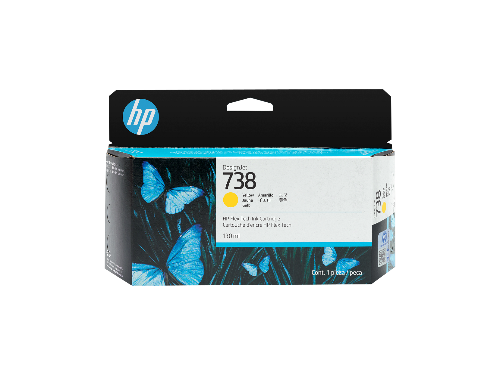 HP - 738 130-ml Yellow DesignJet Ink Cartridge, 498N7A