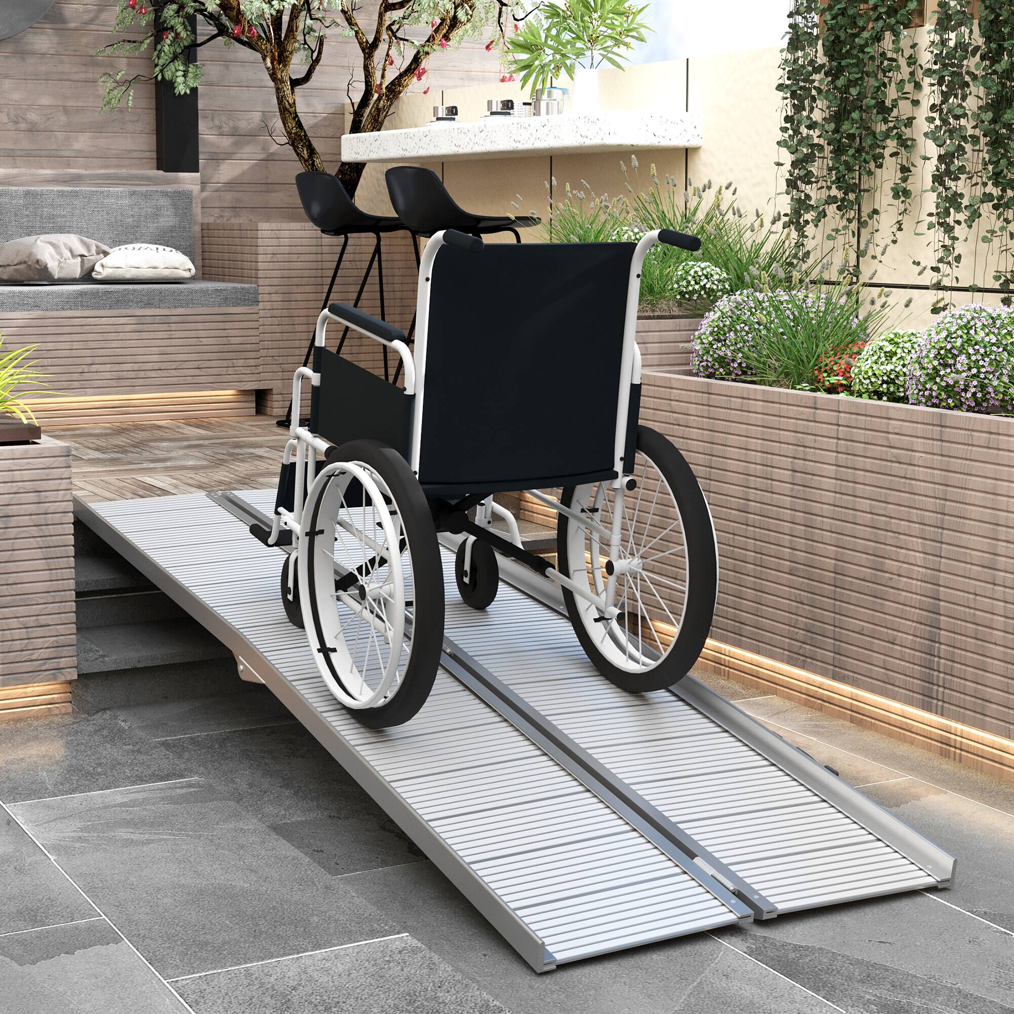 Alt View 1. Homcom - Wheelchair Ramp 8FT, Foldable Aluminum Threshold Ramp with Non-Slip Surface and Handle, 600lbs Weight Capacity - Silver.