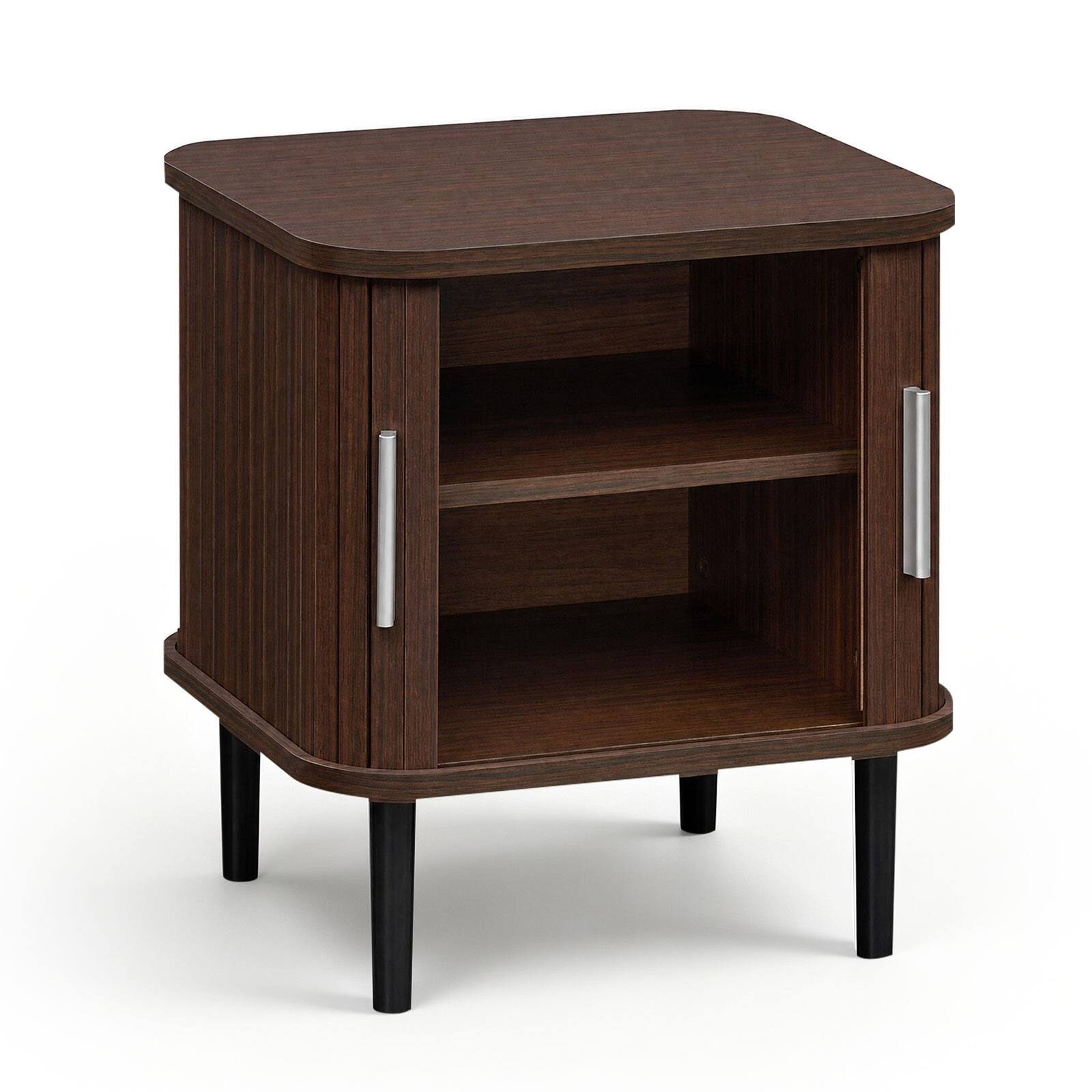 Alt View 9. Costway - Costway 1 PCS Fluted Nightstand with Sliding Doors, Adjustable Shelf for Living Room, Bedroom - Walnut.
