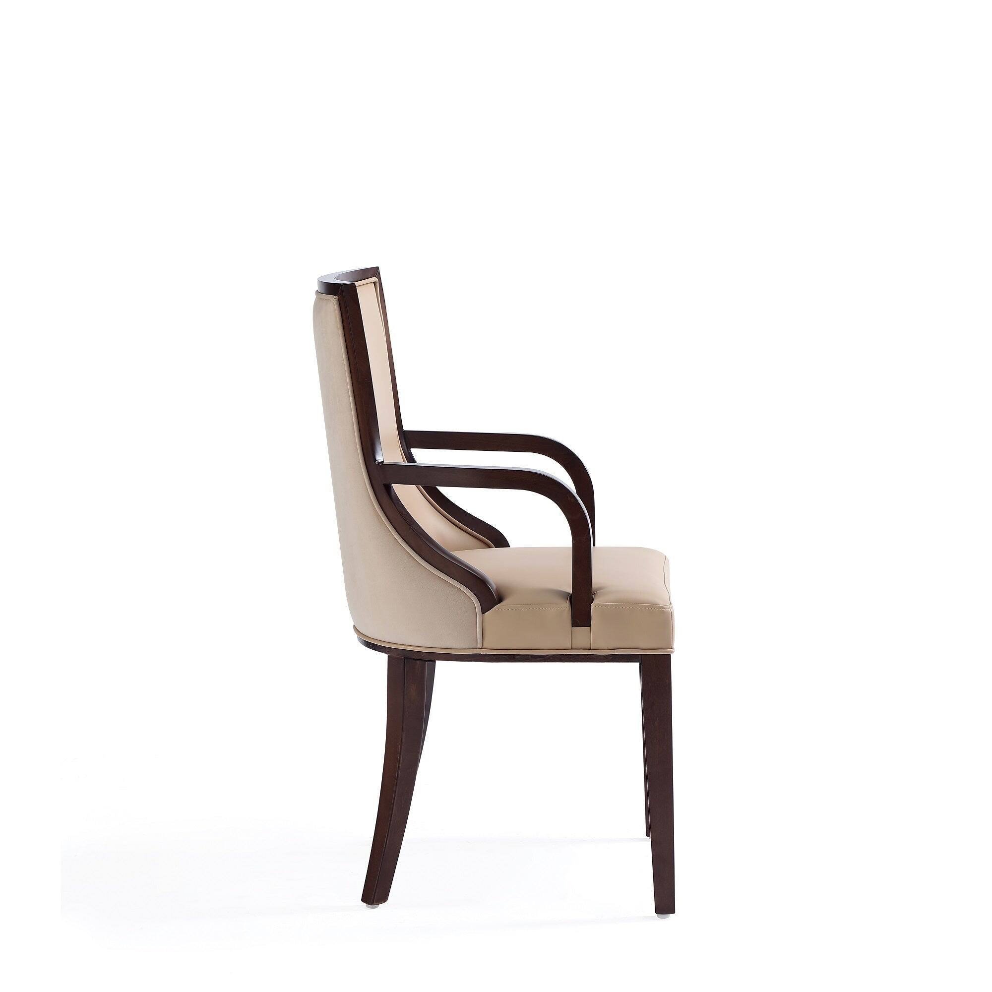 Alt View 3. Manhattan Comfort - Grand Traditional Wood Upholstered Dining Chair with Arms - Tan.