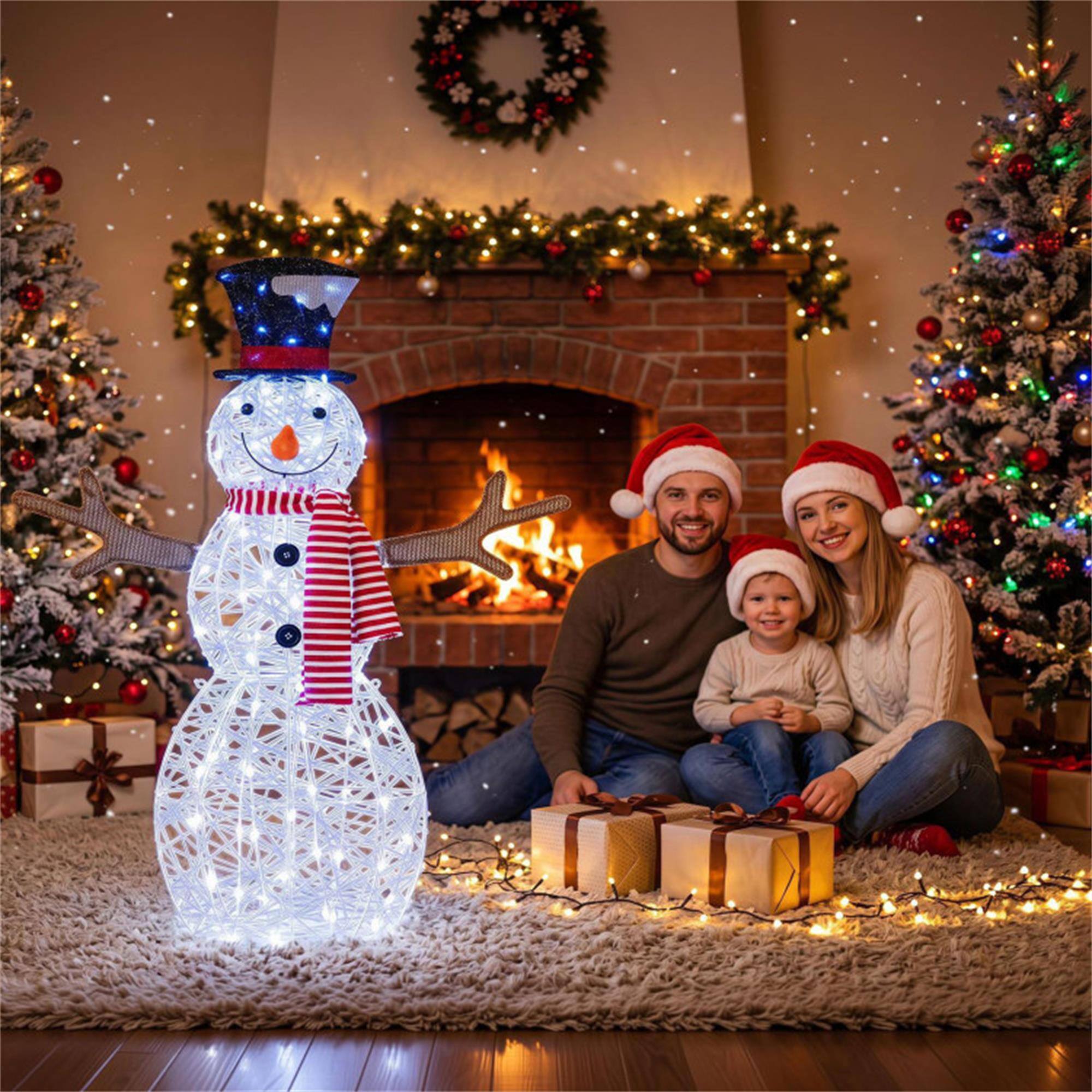 Alt View 5. Boyel Living - Lighted Snowman Christmas Decoration with Cold White LED Lights-White - White.