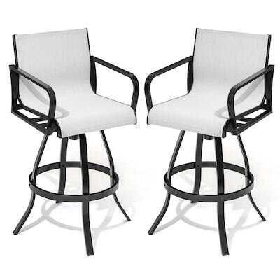 Angle. Crestlive Products - Crestlive Products Sunbrella Set 2 Black Aluminum Frame Swivel Bar Stool Chair White Texteline Mesh Seat - White-2PC.