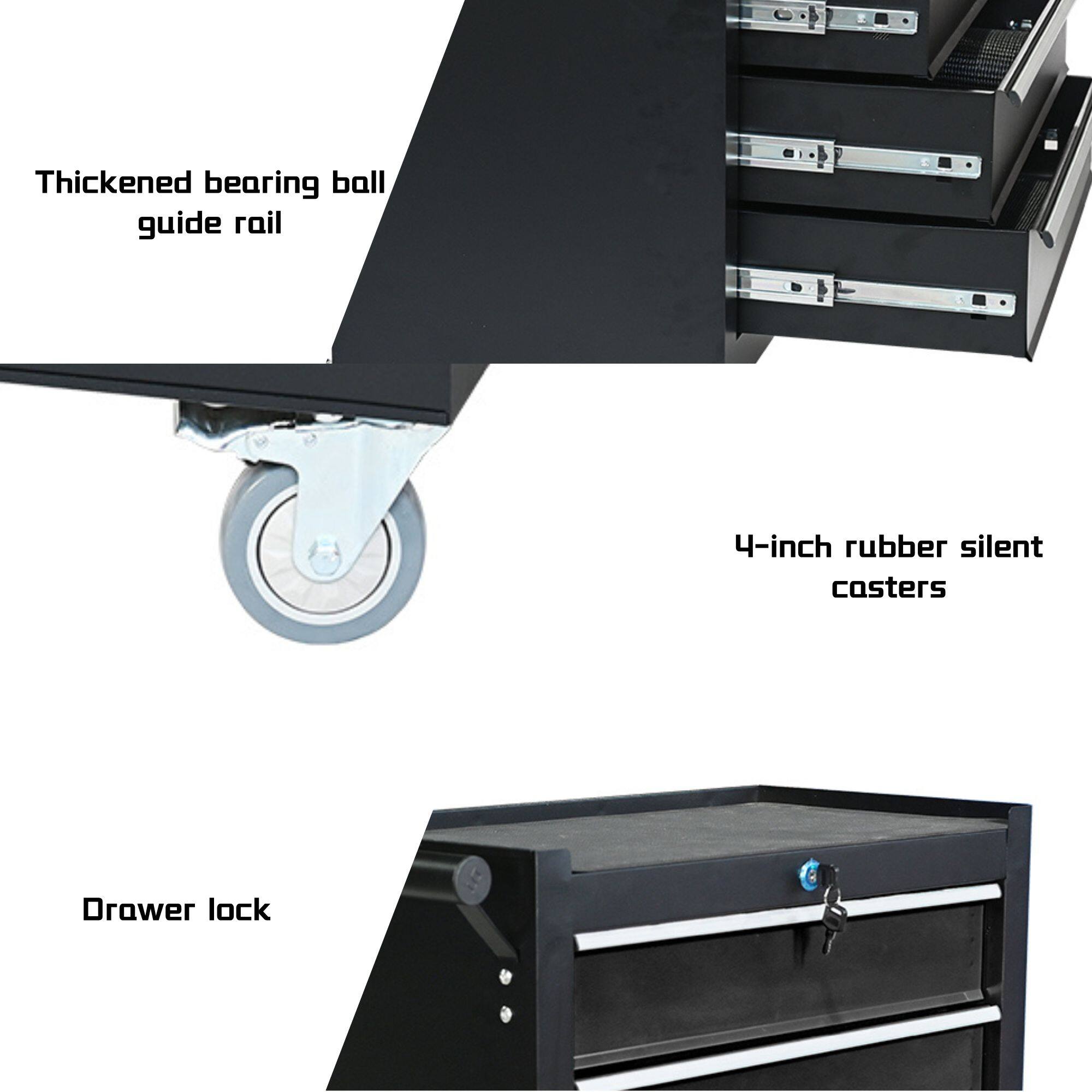 Thickened bearing ball guide rail

4-inch rubber silent casters

Drawer lock