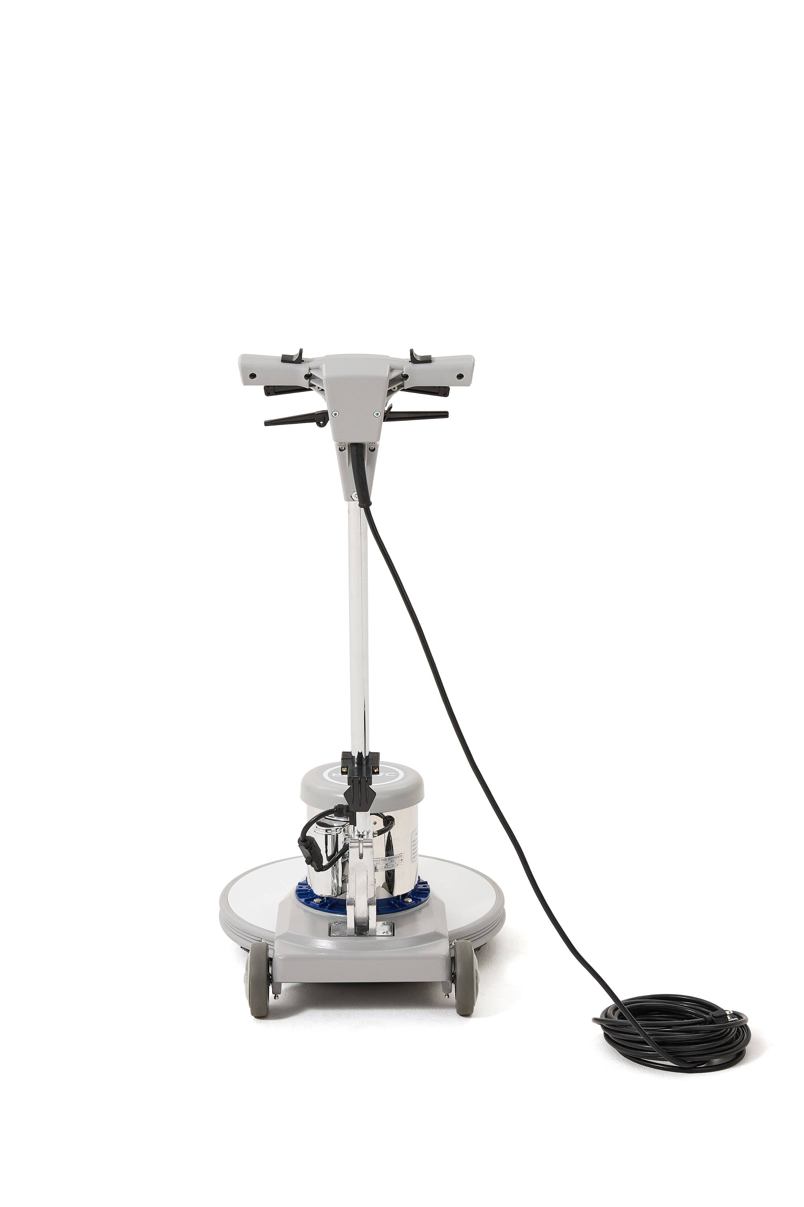 Angle. Dapper Supply - 20 Inch Commercial Floor Burnisher 1.5 HP 1500 RPM High Speed with 40 ft Cord Bumper and Pads.