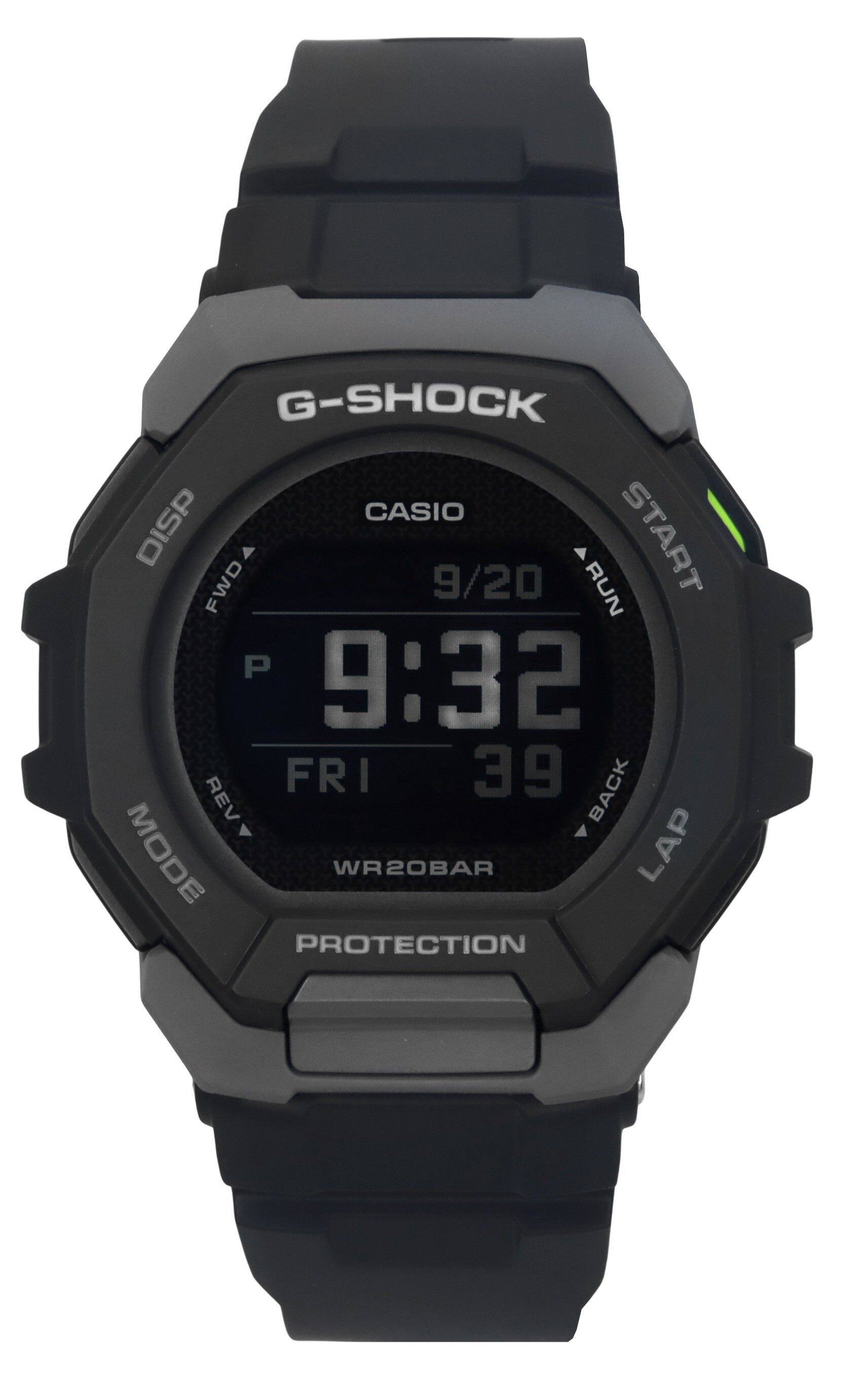 G-SHOCK CASIO DISP START FWD 9/20 RUN P 9:32 FRI 39 BACK REV MODE WR20BAR LAP PROTECTION