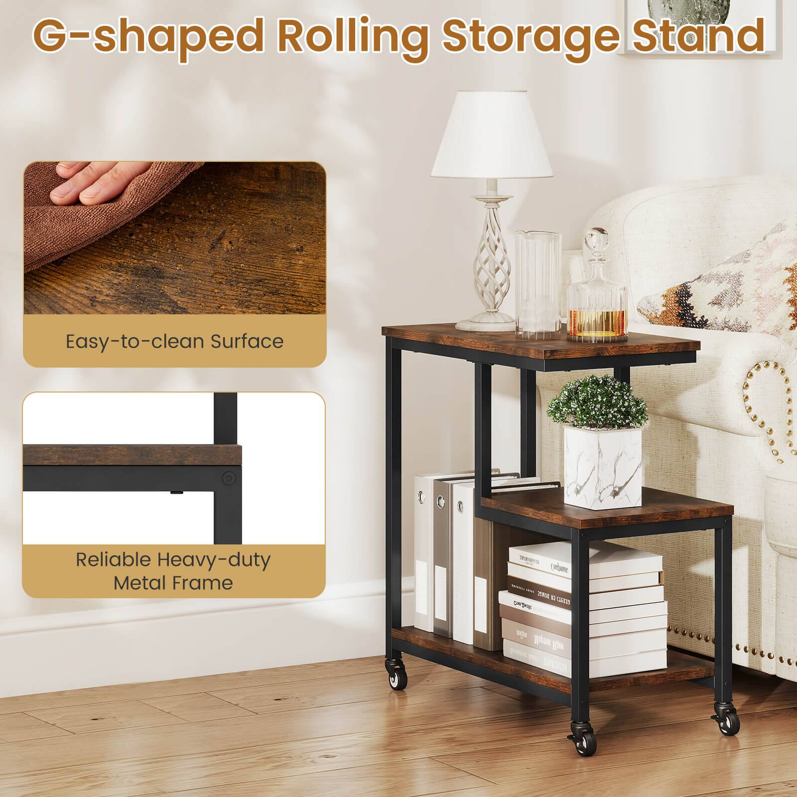 G-shaped Rolling Storage Stand Easy-to-clean Surface Reliable Heavy-duty Metal Frame Obtain - Variety of Storage Options