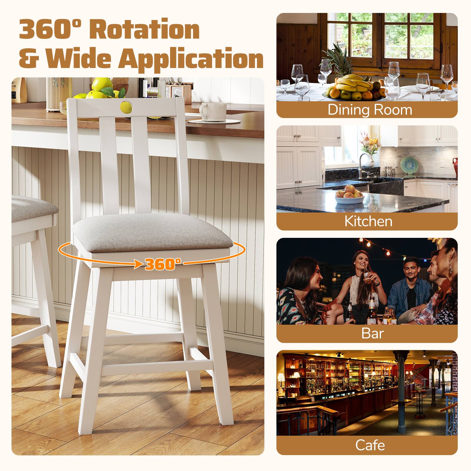 360° Rotation & Wide Application

Dining Room

Kitchen

Bar

Cafe