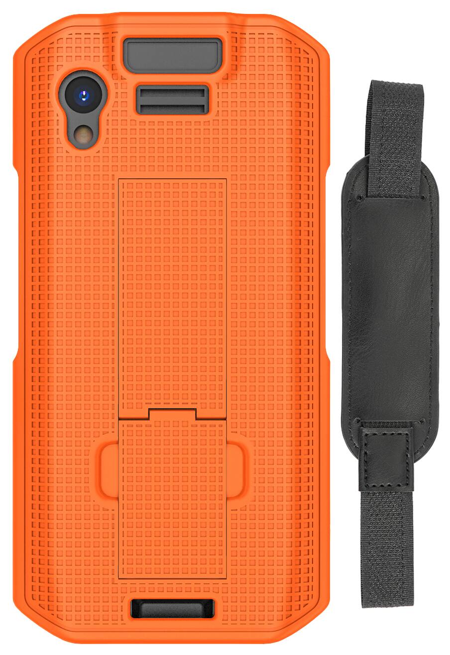 Front. Nakedcellphone - Combo for Zebra TC21 / TC26 Mobile Computer Scanner - Slim Case with Stand and Hand Strap - Orange.