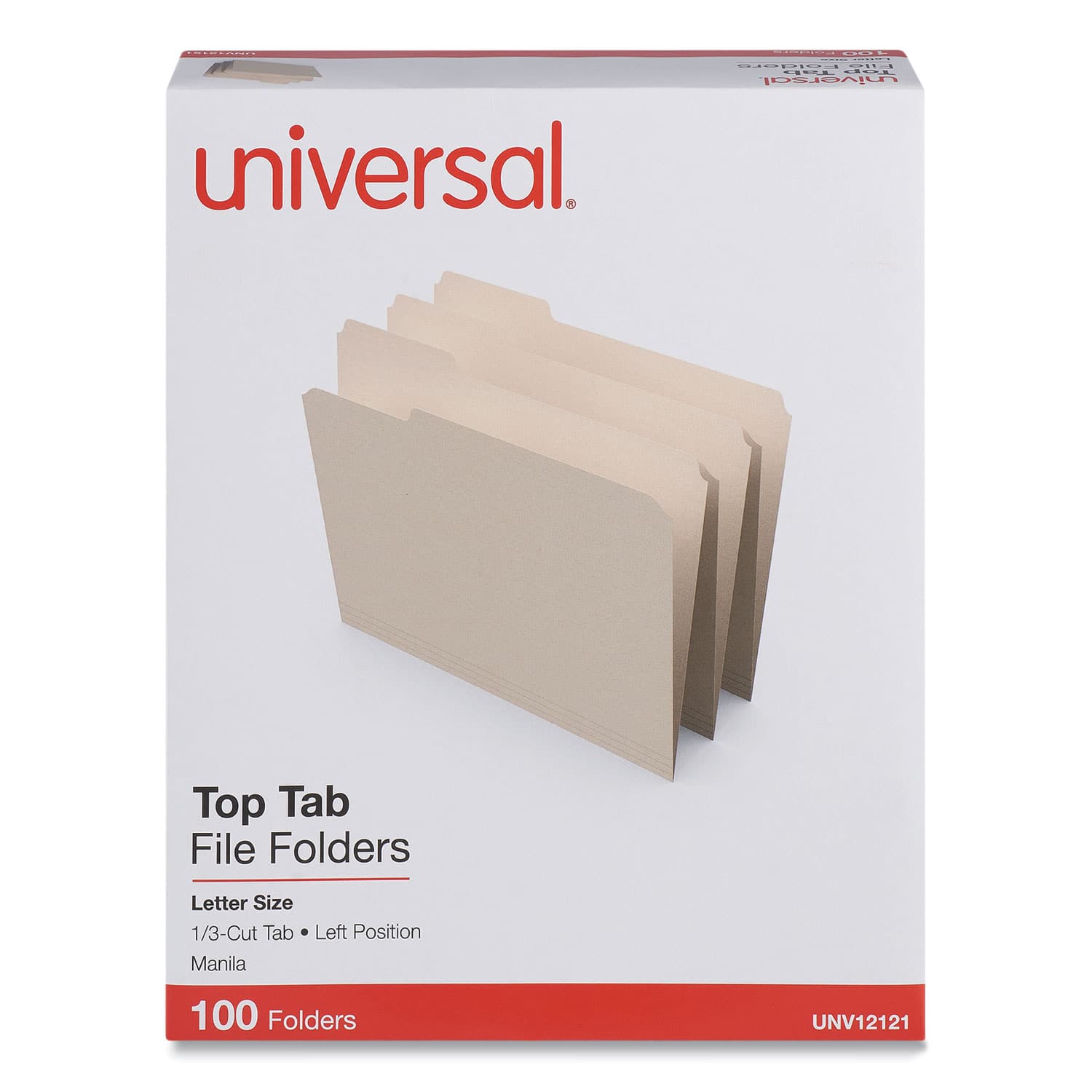 Universal - Top Tab File Folders, 1/3-Cut Tabs: Left Position, Letter Size, 0.75" Expansion, Manila, 100/Box