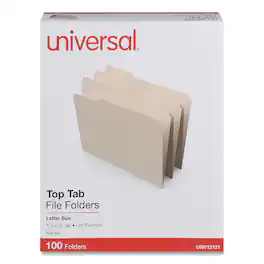 Universal - Top Tab File Folders, 1/3-Cut Tabs: Left Position, Letter Size, 0.75" Expansion, Manila, 100/Box