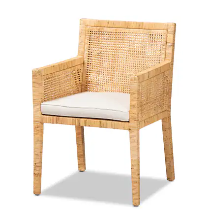 Front. bali & pari - Karis Modern and Contemporary Natural Finished Wood and Rattan Dining Chair - Natural/White.